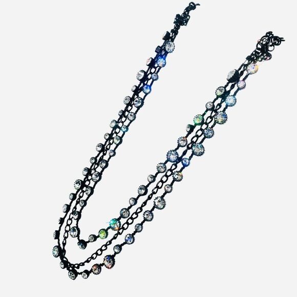 Betsey Johnson Black Icy Crystal Rhinestone Long Necklace 38" Iconic Jet Setters - Picture 8 of 12